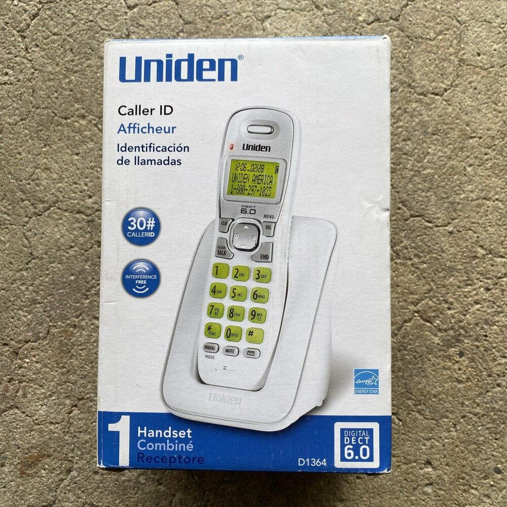 Uniden Caller ID Cordless Phone w/ Digital Dect 6.0 Handset D1364 White